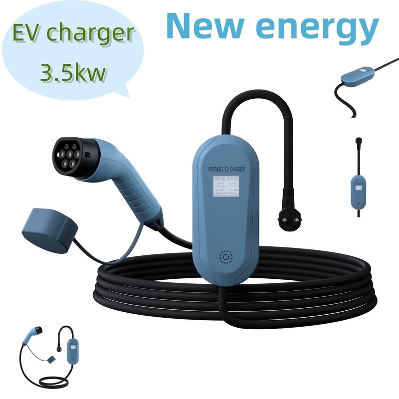 Blue Portable Ev Charging Station 3.5kw Mobile Ev Charger untuk penggunaan di pinggir jalan