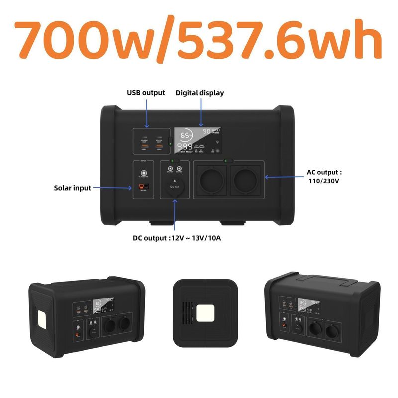 18V/6A Max Solar Input 700W Off-Grid Solar Generator untuk pembangkit listrik tenaga surya portabel