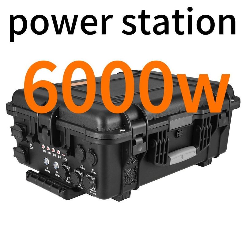 Stasiun Listrik Hitam 6kw ABS Alloy Outdoor Portable Power Supply untuk Outdoor Adventures