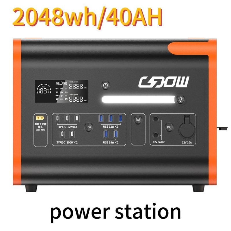 AC Pure Sine Wave 2200W/2048wh Portable Power Station untuk perjalanan berkemah keluarga di luar ruangan