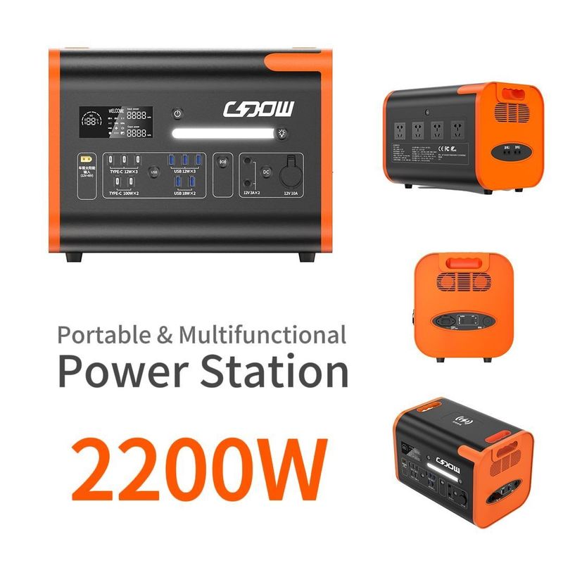 2200W Portable Power Bank dengan Type-C 3*18W/2*100W dan 2500W Rechargeable Solar Panel