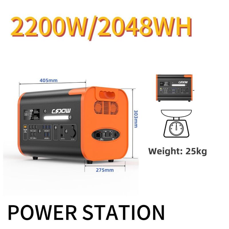 Stasiun listrik portabel bersertifikat CE 2200W untuk ruangan dan darurat 110V 220V AC Output