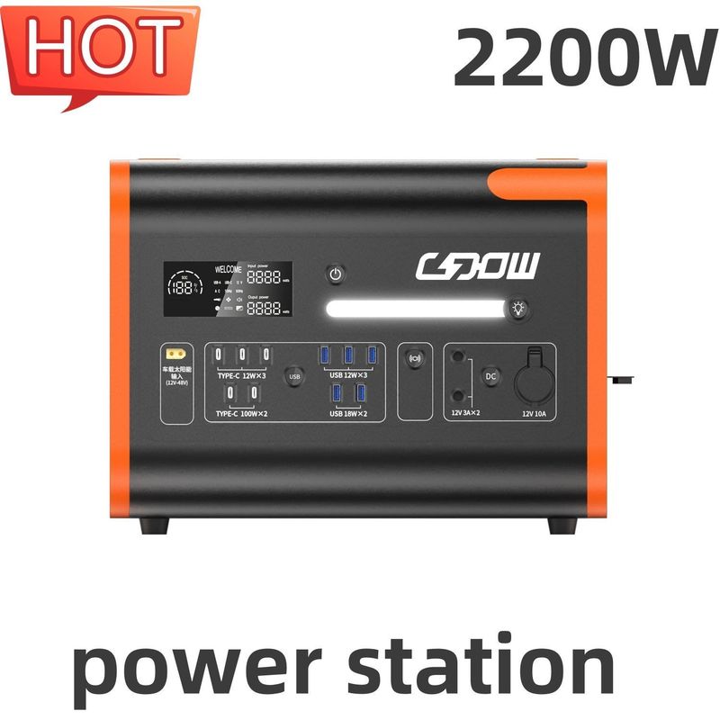 Pure Sine Wave Portable Power Station 2200W/2048wh untuk darurat di luar ruangan Hot Orange