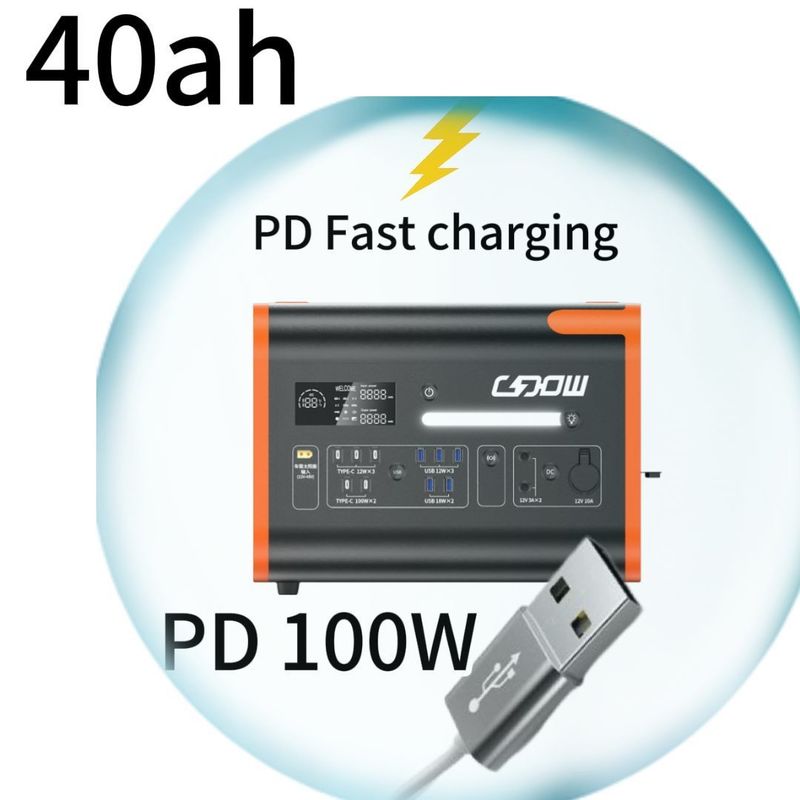 40ah Solar Generator Power Socket Plug 2200W Portable Camping Solar Power Station Oranye Hitam